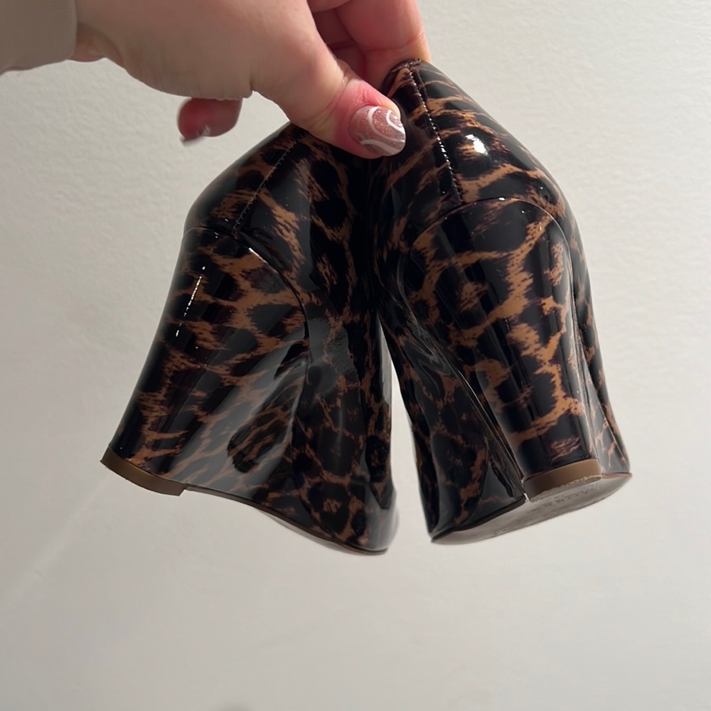J.CREW Martina Leopard Print Patent Leather Wedge Pumps 12